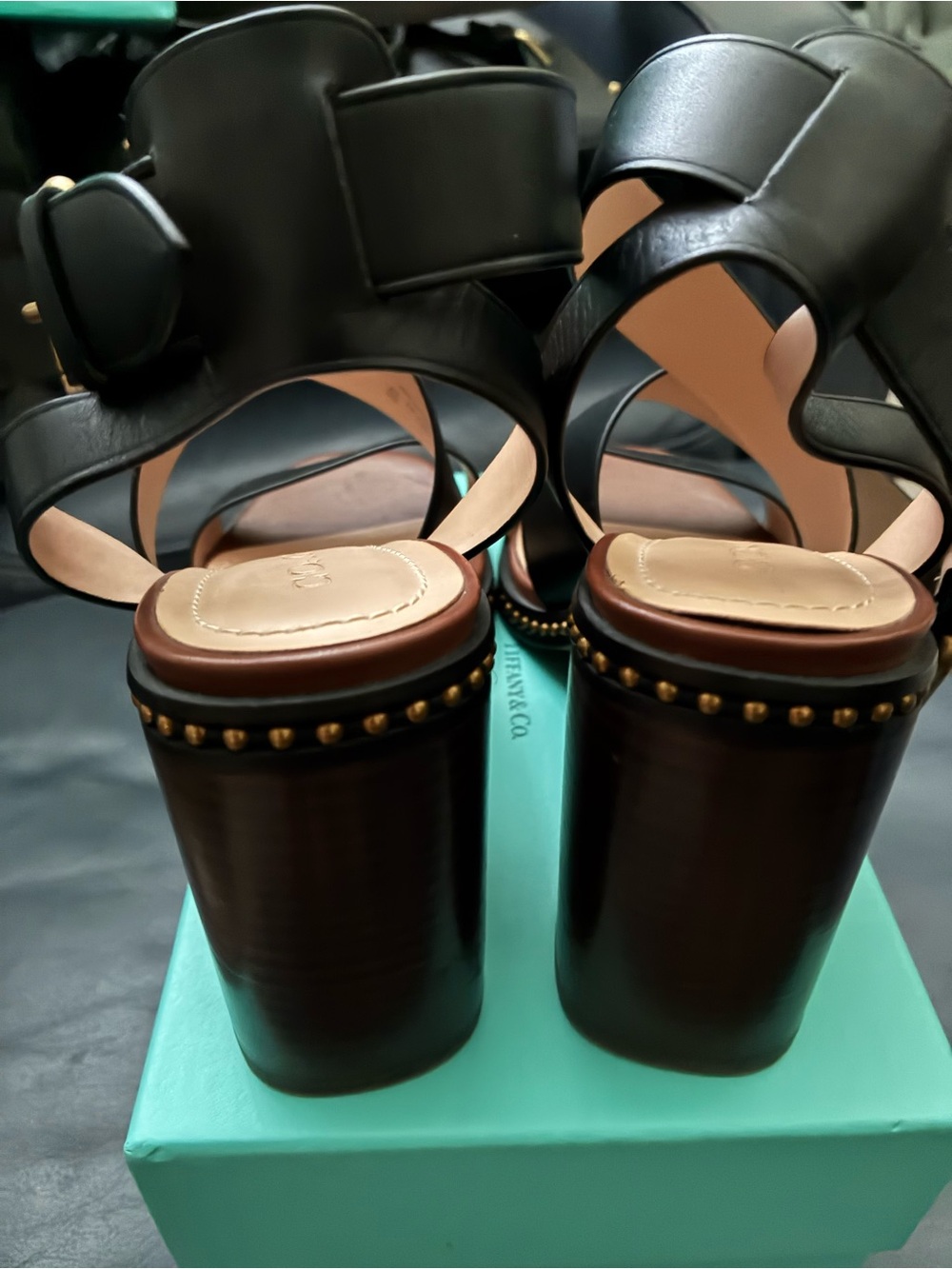 Coach Black Studded Platform Heel Sandals with Buckle Strap - Picture 6 of 6